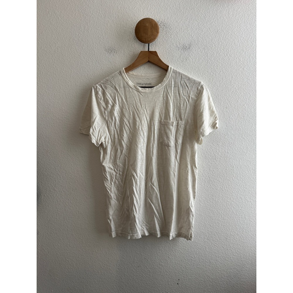 Zadig & Voltaire Stockholm Slub Cotton Pocket T-Shirt White Distressed Small